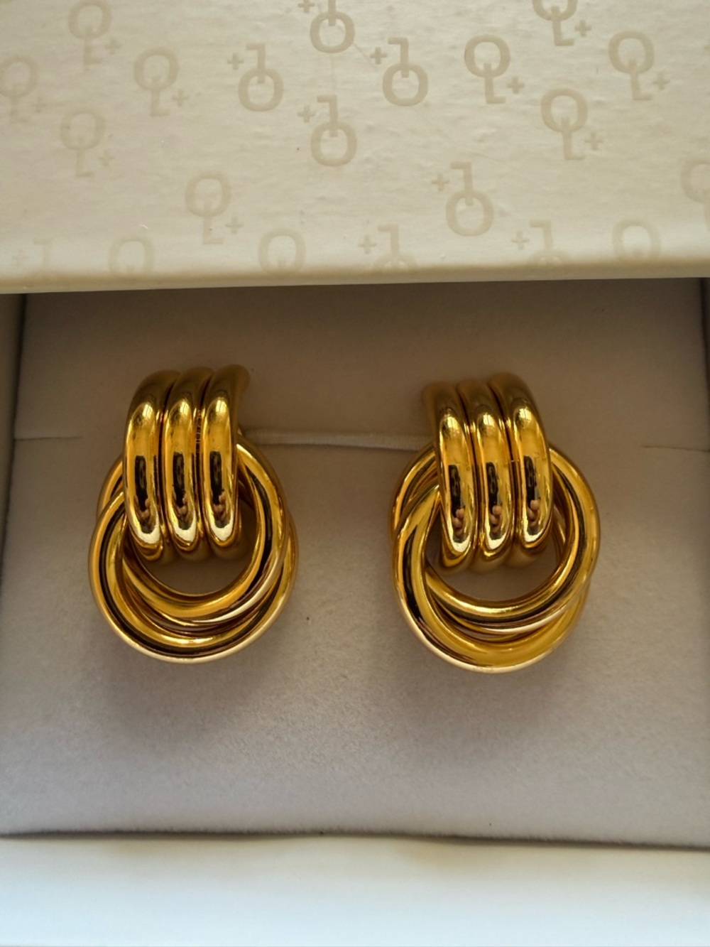 Gold Knot Drop Earrings Statement Chunky Sculptural Hoops
